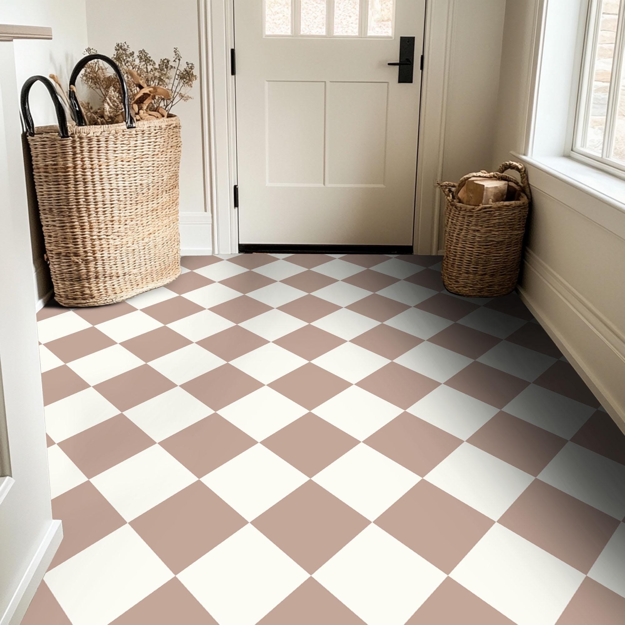 Quadrostyle Checkerboard in Off White Taupe Vinyl Wall & Floor Stickers  | Two tone Kitchen Tile Decals | Vinyl Bathroom Floor Tile
