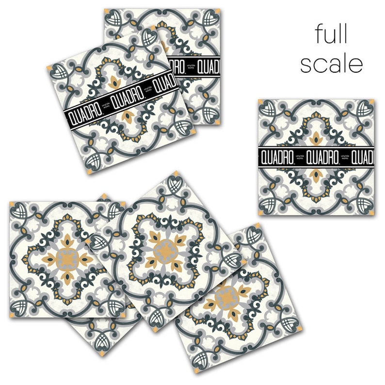 Tiles for KitchenBathroom Back splash Hand Painted Medici Tile Sticker Pack in Charcoal /& Ochre Tile stickers Floor decals