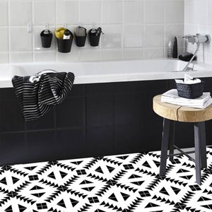 Quadrostyle Tile Decals - Tiles for Kitchen/Bathroom Back splash - Anti-Skid Laminate Floor Decal - Zig Zag Geometric Black & White Pattern