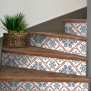 Stair Riser Stickers - Removable Stair Riser Tile Decals - Gaia Pack of 6 - Peel & Stick Stair Riser Deco Strips - 48" long