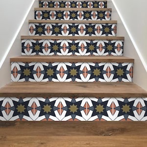 Stair Riser Stickers - Removable Stair Riser Tile Decals - Maximus Pack of 6 - Peel & Stick Stair Riser Deco Strips - 48" long