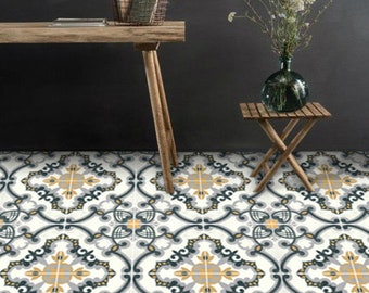 Tile stickers - Tiles for Kitchen/Bathroom Back splash - Floor decals - Hand Painted Medici Tile Sticker Pack in Charcoal & Ochre