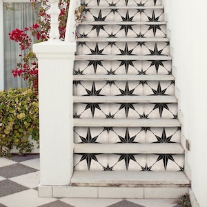 Stair Riser Stickers - Removable Stair Riser Vinyl Decals - Astra Pack of 6 in Black - Peel & Stick Stair Riser Deco Strips - 48&quot; long