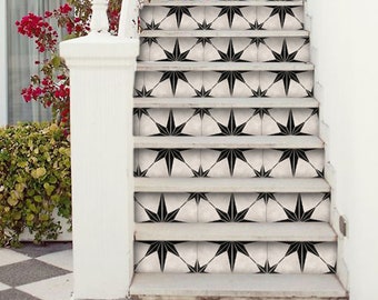 Stair Riser Stickers - Removable Stair Riser Vinyl Decals - Astra Pack of 6 in Black - Peel & Stick Stair Riser Deco Strips - 48" long