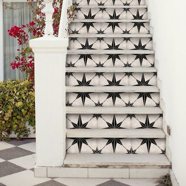 Stair Riser Stickers - Removable Stair Riser Vinyl Decals - Astra Pack of 6 in Black - Peel & Stick Stair Riser Deco Strips - 48" long