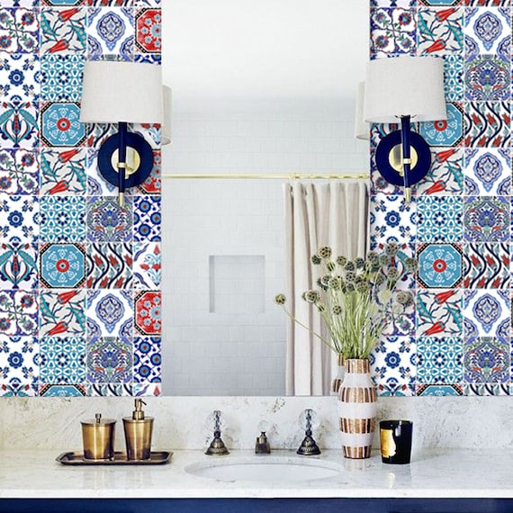 Self Adhésif Carrelage Autocollant Medium marocaine bleu foncé 15 cm x 15 cm Pack de 54