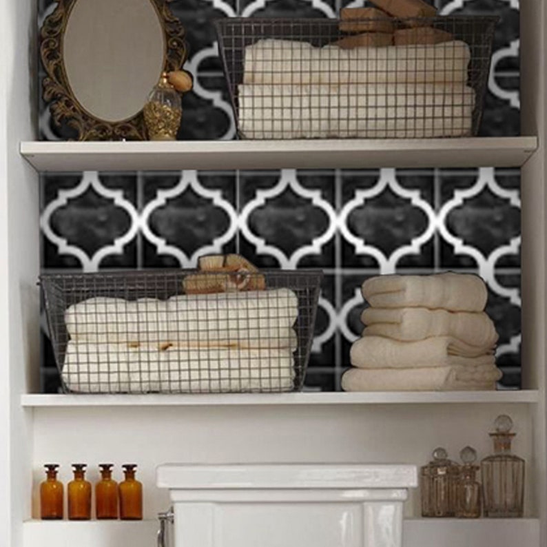 Quadrostyle Tile Decals Tiles for Kitchen/Bathroom Back splash Anti-Skid Laminate Floor Decal Zahara Tile Sticker Pack in Black image 2