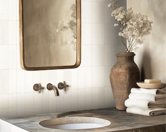 Quadrostyle Mediterranean White Zellige tile stickers – glossy artisanal tiles for a subtle accent wall in soft powdery color variations