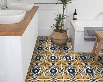 Quadrostyle Tile Decals - Tiles for Kitchen/Bathroom Back splash - Anti-Skid Laminate Floor Decal - Sierra Tile Sticker Pack in Ochre