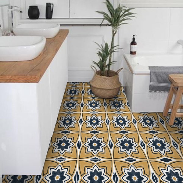 Quadrostyle Tile Decals - Tiles for Kitchen/Bathroom Back splash - Anti-Skid Laminate Floor Decal - Sierra Tile Sticker Pack in Ochre