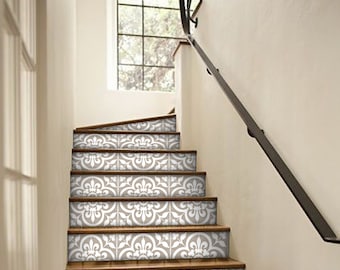 Stair Riser Stickers - Removable Stair Riser Tile Decals - Corona Pack of 6 in Cafe - Peel & Stick Stair Riser Deco Strips - 48&quot; long
