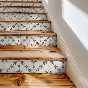 Stair Riser Stickers - Removable Stair Riser Tile Decals - Firethorn Pack of 6 - Peel & Stick Stair Riser Deco Strips - 48&quot; long