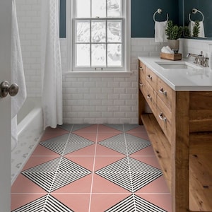 Quadrostyle Vinyl Floor Tile Sticker - Anti-Skid Laminate Floor Decal - Piazza Pack in Pink