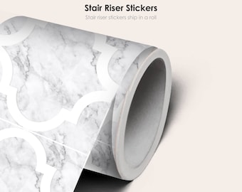 Stair Riser Stickers - Removable Stair Riser Tile Decals - Zahara in Marble Pack of 6 - Peel & Stick Stair Riser Deco Strips - 48" long