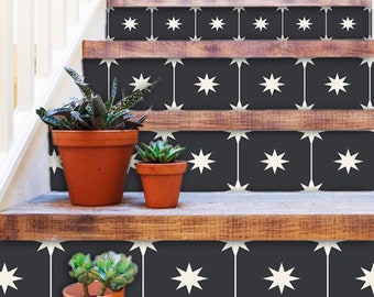 Stair Riser Stickers - Removable Stair Riser Tile Decals - Starry Night Pack of 6 in Black - Peel & Stick Stair Riser Deco Strips - 48" long