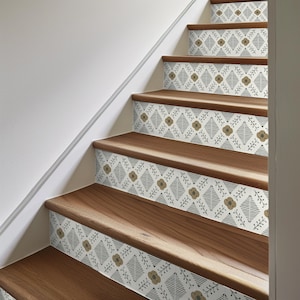 Stair Riser Stickers - Removable Stair Riser Tile Decals - Juniper Pack of 6 - Peel & Stick Stair Riser Deco Strips - 48&quot; long