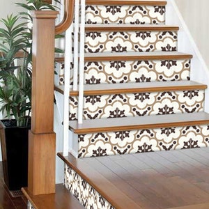 Stair Riser Stickers - Removable Stair Riser Vinyl Decals - Genova Greige Pack of 6 - Peel & Stick Stair Riser Deco Strips - 48&quot; long
