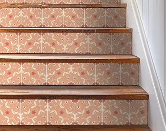 Stair Riser Stickers - Removable Stair Riser Tile Decals - Calypso Pack of 6 - Peel & Stick Stair Riser Deco Strips - 48" long
