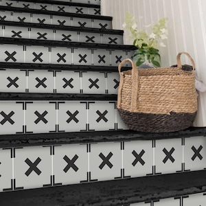 Stair Riser Stickers - Removable Stair Riser Tile Decals - Kriss Kross Pack of 6 - Peel & Stick Stair Riser Deco Strips - 48&quot; long