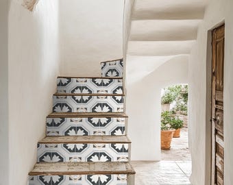 Quadrostyle Stair Riser Stickers - Removable Stair Riser Tile Decals - Todi Pack of 6 - Peel & Stick Stair Riser Deco Strips - 48" long