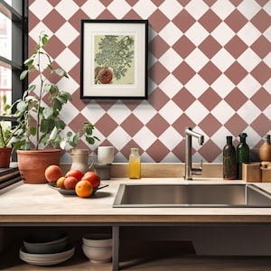 Quadrostyle Checkerboard in Terracotta Vinyl Floor Stickers  | Two tone Kitchen Tile Decals | Peel & Stick Bathroom Floor Tile