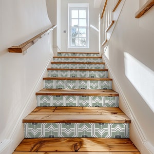 Stair Riser Stickers - Removable Stair Riser Tile Decals - Lattice in Pea Green Pack of 6 - Peel & Stick Stair Riser Deco Strips - 48&quot; long