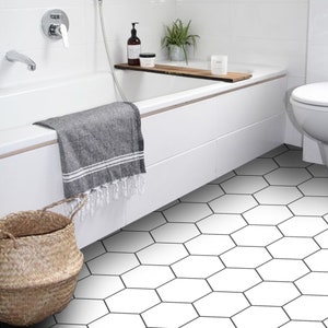 Quadrostyle White Hexagon Tile | Vinyl Floor Tile Sticker Panel, Peel and Stick Decal - Hexa Pure White | 2D Tile Sticker