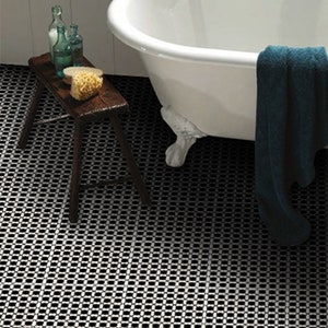 Quadrostyle Talavera Mexican Black Floor Tile Stickers for Kitchen/Bathroom - Minimalist Self Adhesive DIY Water Resistant Dot Floor Tiles
