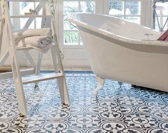 Tile Decals - Tiles for Kitchen/Bathroom Back splash - Floor decals -  Encaustic Tile Trefle Vinyl Tile Sticker Pack Cream & Black