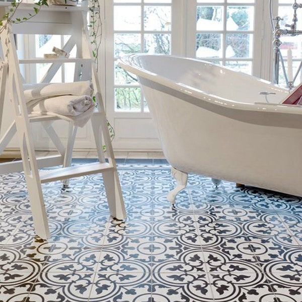Tile Decals - Tiles for Kitchen/Bathroom Back splash - Floor decals -  Encaustic Tile Trefle Vinyl Tile Sticker Pack Cream & Black