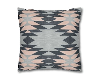 Ikat Inspired Designer Geometric Pillow Cover Navy Faux Suede Double Sided South Western Decorative Cushion Cover Cortez Throw Cushion