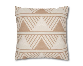 Modern Boho Pillow Cover Tan & Beige Faux Suede Double Sided Decorative Cushion Cover Shaman Native American Inspired Throw Cushion