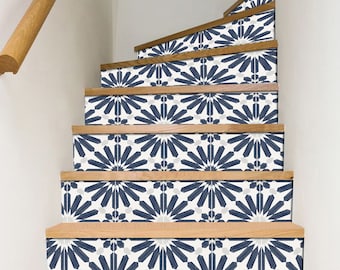 Stair Riser Stickers - Removable Stair Riser Vinyl Decals - Stellino Pack of 6 in Ink Blue - Peel & Stick Stair Riser Deco Strips - 48" long