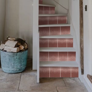 Stair Riser Stickers - Removable Stair Riser Tile Decals -  Kimono in Sienna Pack of 6 - Peel & Stick Stair Riser Deco Strips - 48&quot; long