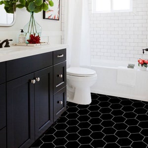 Quadrostyle Vinyl Floor Tile Sticker Panel, Peel and Stick Decal - Hexa Black