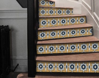 Stair Riser Stickers - Removable Stair Riser Vinyl Decals - Sierra Pack of 6 in Ochre - Peel & Stick Stair Riser Deco Strips - 48" long