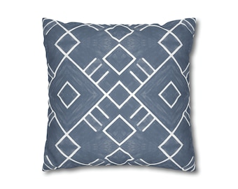 Geometric South American Pillow Cover Navy Faux Suede Double Sided Decorative Cushion Cover Colorado Native AmericanThrow Cushion