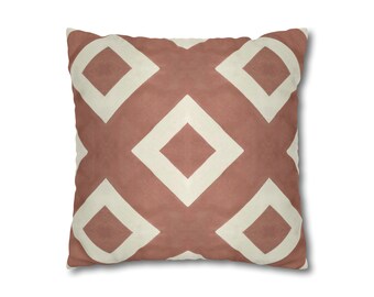 Terracotta Diamond Pattern Pillow Cover Faux Suede Double Sided Decorative Cushion Cover Salon Rust Pattern Throw Cushion Modern Sofa Decor