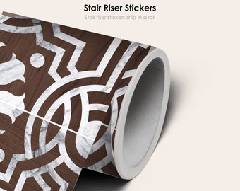 Quadrostyle Wood Grain Stair Riser Stickers -  Stair Riser Vinyl Strips - Agrigento in Teak Pack of 6   - 48" long