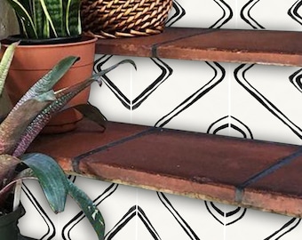 Quadrostyle Stair Riser Stickers - Removable Stair Riser Tile Decals - Harlow Pack of 6 - Peel & Stick Stair Riser Deco Strips - 48&quot; long