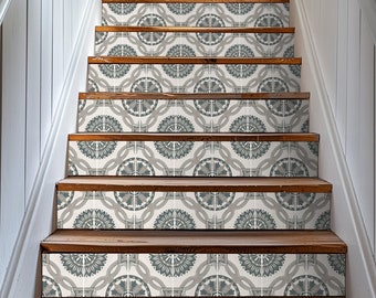 Quadrostyle Stair Riser Stickers - Removable Stair Riser Tile Decals - Ronda Pack of 6 - Peel & Stick Stair Riser Deco Strips - 48" long
