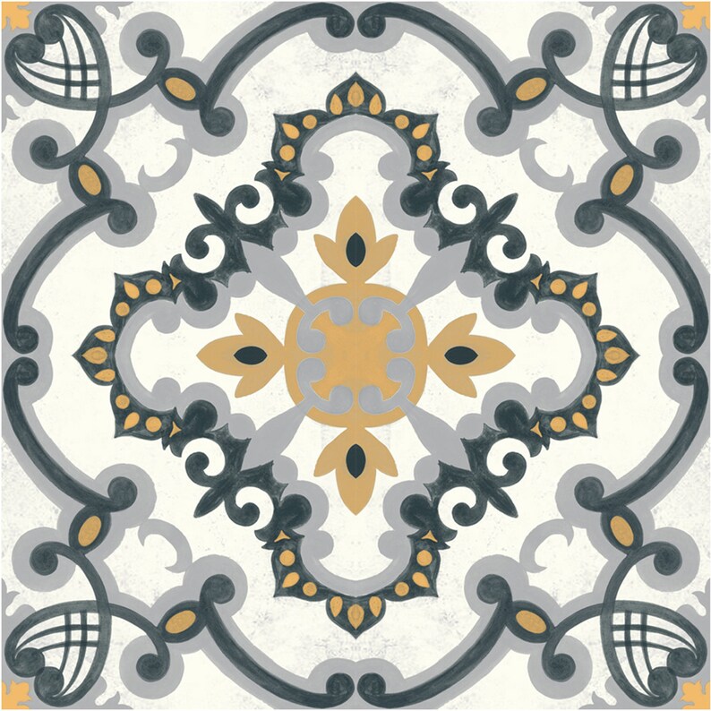Tiles for KitchenBathroom Back splash Hand Painted Medici Tile Sticker Pack in Charcoal /& Ochre Tile stickers Floor decals