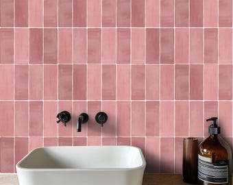 Quadrostyle Pink Moroccan Zellige tile stickers – glossy handmade decals for a modern feature wall – aged sunbaked tones in Old Rose