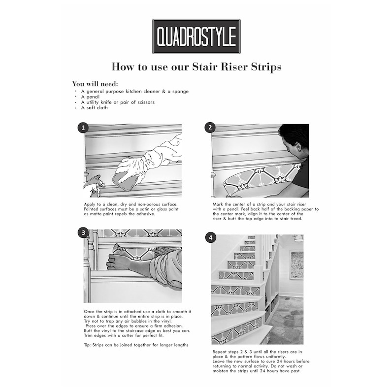 Removable Stair Riser Vinyl Decals Peel /& Stick Stair Riser Deco Strips Stair Riser Stickers Firenze Pack of 6 48 long