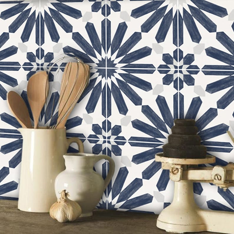 Quadrostyle Kitchen and Bathroom Splashback Removable Vinyl Wallpaper Stellino Ink Blue Peel & Stick Wallpaper Panel image 4