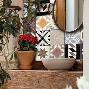 Quadrostyle Morocco Tile Patchwork Mix Backsplash Sticker in Rose | Removable Vinyl Wallpaper Panel 24" x 48" | Colorful Kitchen Tile