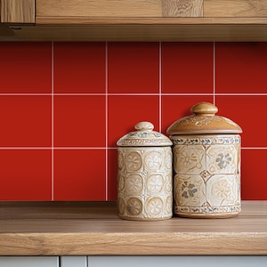 Quadrostyle Red Collection Solid Color Vinyl Tile Stickers – Water-Resistant, DIY-Friendly for Backsplashes  Vinyl Tile Stickers