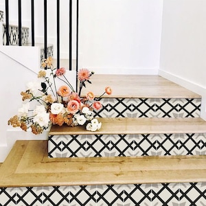 Quadrostyle Stair Riser Stickers - Removable Stair Riser Tile Decals - Asterix Pack of 6 - Peel & Stick Stair Riser Deco Strips - 48&quot; long