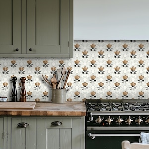 Quadrostyle Vintage Pink & White Farmhouse Tile stickers -  Cottage Flower Kitchen Wall Tile - Magnolia Garden Green