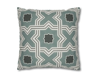 Geometric Pillow Cover Grey Microsuede Double Sided Decorative Cushion Cover Lattice Tile Pattern Throw Cushion Modern Sofa Decor